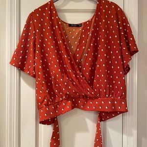 Berksha burnt orange wrap top with back tie detail